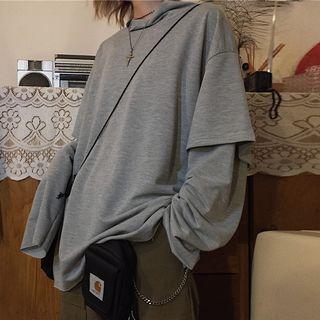 Mock Two-piece Long-sleeve Mock Neck T-shirt