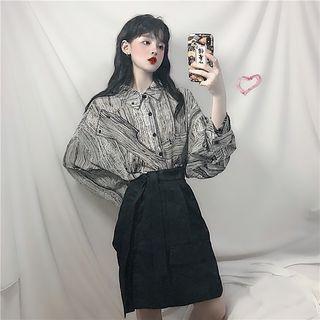 Print Chiffon Shirt / Tie-waist Skirt