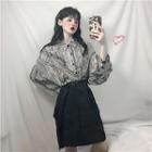 Print Chiffon Shirt / Tie-waist Skirt