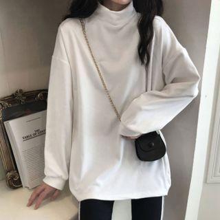 Mock-neck Long-sleeve Plain Sweatshirt