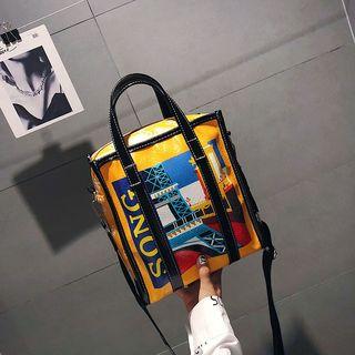 Faux Leather Contrast Color Tote Bag