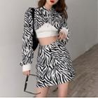 Zebra Print Cropped Hoodie / Mini Pencil Skirt