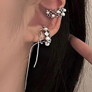 Faux Pearl Ear Cuff 1 Pair - Silver - One Size