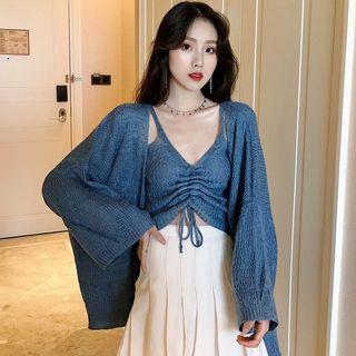 Set: Oversized Cardigan + Drawstring Knit Camisole