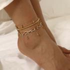 Alloy Star & Bead Layered Anklet 0457 - Gold - One Size