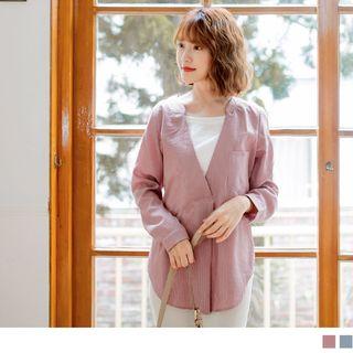 Mock Two Piece Pocket Striped Top