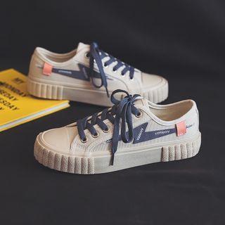 Contrast Panel Canvas Lace-up Sneakers