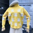 Turtleneck Cat Pattern Sweater Yellow - One Size