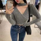 Long-sleeve Paneled V-neck Knit Top