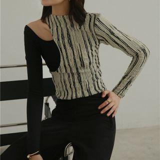 Cold-shoulder Print Panel T-shirt