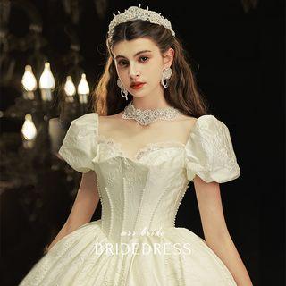 Short-sleeve Satin Wedding Ball Gown (various Designs)