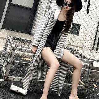 Striped Single-breasted Long Jacket