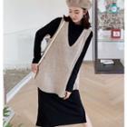 Long-sleeve Midi Dress / Knit Vest