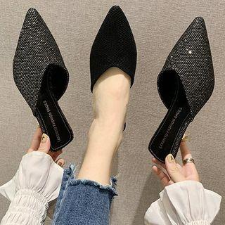 Pointed Glitter Kitten Heel Mules