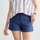 Cuff-hem Colored Cotton Shorts