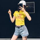 Bear-print Crop T-shirt
