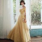 Twisted Off-shoulder Embellished A-line Evening Gown