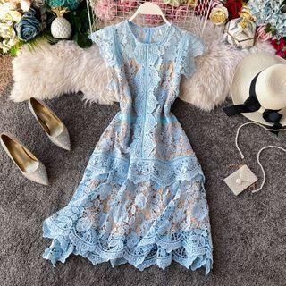 Cap-sleeve Crochet-lace Slim-fit Dress