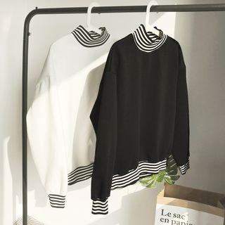 Couple Matching Turtleneck Striped Panel Sweatshirt