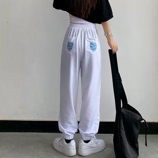 Heart Applique Gather-hem Sweatpants