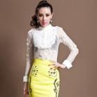 Long-sleeve Panel Lace Blouse