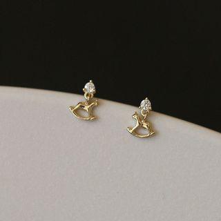 Wood Horse Rhinestone Sterling Silver Stud Earring