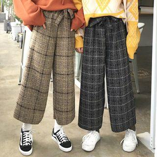 Check Loose-fit Cropped Wide-leg Pants