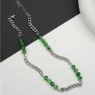 Beaded Chain Necklace Silver & Green - One Size