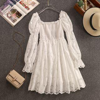Long-sleeve Crocheted Lace Mini A-line Dress