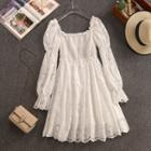 Long-sleeve Crocheted Lace Mini A-line Dress