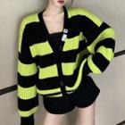 Striped Ribbed Cardigan Stripes - Black & Neon Yellow - One Size