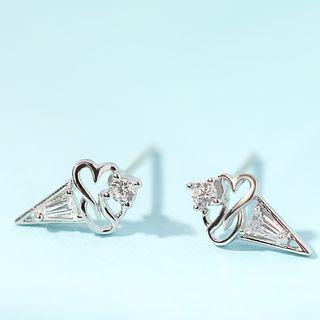 925 Sterling Silver Rhinestone Heart Earring 1 Pair - Ice Cream Earring - One Size