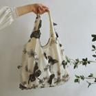 Butterfly Accent Tote Bag Black Butterfly - Beige - One Size