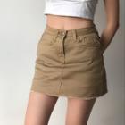 High-waist Fray-hem Denim Mini Pencil Skirt