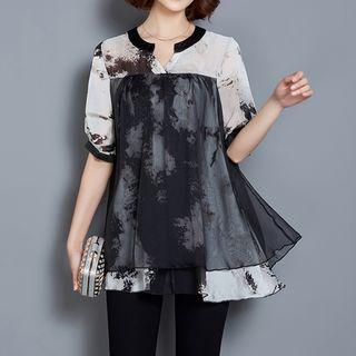 Short Sleeve Layered Chiffon Blouse