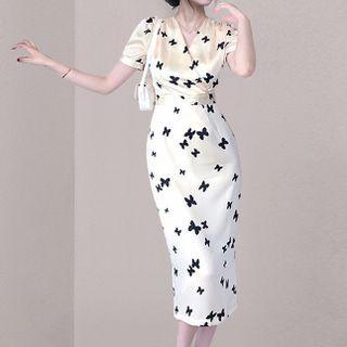 Short-sleeve Butterfly Midi Sheath Dress