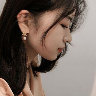 925 Sterling Silver Star Faux Pearl Dangle Earring 1 Pair - Gold - One Size