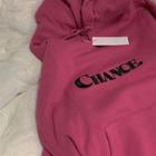 Letter Embroidered Hoodie With Lining - Rose Pink - One Size