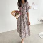 Short-sleeve Floral Flared Midi Dress