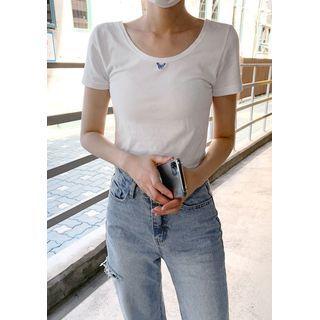 Butterfly Embroidery Crop T-shirt