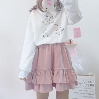 Cartoon Print Collared Pullover