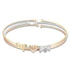 Rhinestone Bow & Heart Layered Open Bangle 3 Colors Plating - One Size