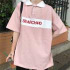 Elbow-sleeve Letter Print Polo Shirt