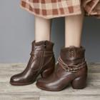 Genuine-leather Block Heel Ankle Boots