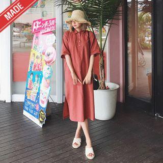 Linen Blend Buttoned Long Dress