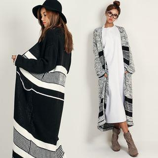 Open-front Patterned Long Cardigan