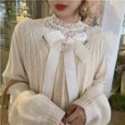 Long-sleeve Lace Top / Bow Accent Sweater