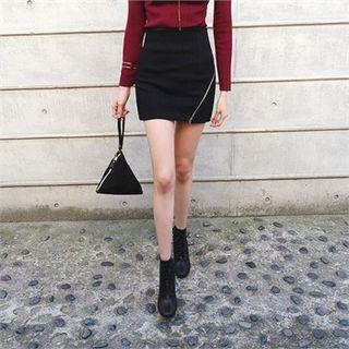Zip-detail Mini Pencil Skirt