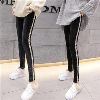 Sequin Trim Fleece Lined Leggings