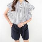 Ruffle Short-sleeve Stripe Blouse